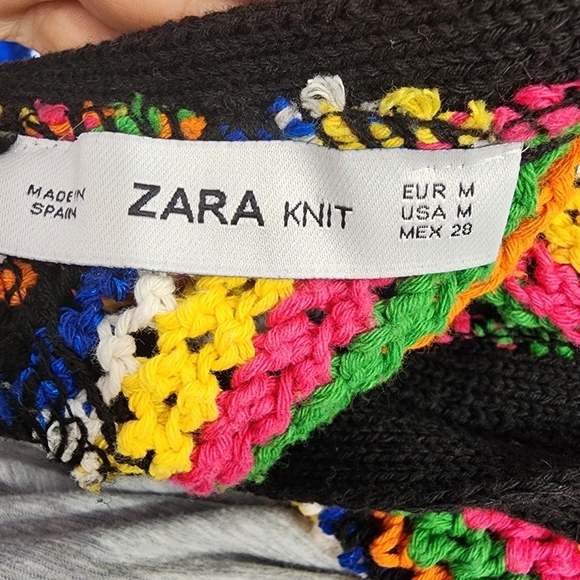 ZARA Knit Multicolor Crochet Oversized Racerback Top Colorful Stripe M - Picture 5 of 7